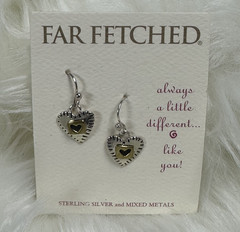 NEW Vintage FAR FETCHED Stitched Heart Earrings .925 Sterling Silver Brass EW192