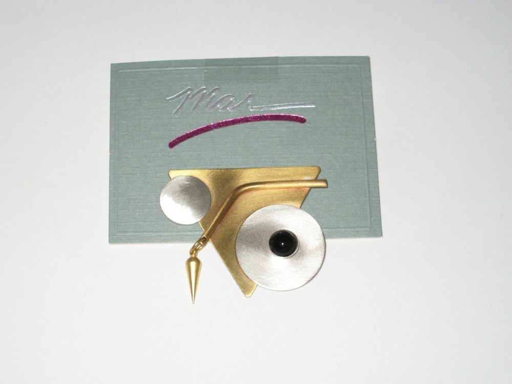 MAR-HANDCRAFTED PIN / ONYX ACCENT IN LACQUERED SILVER / BRASS