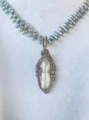 New Handmade Wire Wrapped Statement Jewelry | Silver Gray White Pearl Necklace