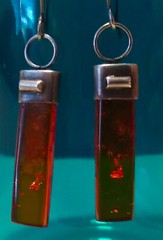High-quality, ultramodern, handmade silver & reddish brown amber earrings-2.5″ L