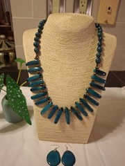 TAGUA Nut NECKLACE, ACAI SEED organic Jlry Blue, Bronze Beads handmade ECUADOR