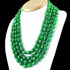 1137.00 Cts Earth Mined Green Emerald 4 Strand Oval Shape Beads Necklace (RS)