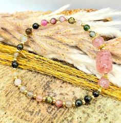 Natural Tourmaline Strawberry Quartz Pi Xiu Bracelet