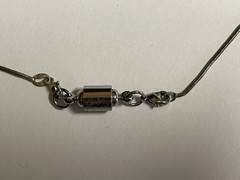 Art Glass Pendant Necklace Black with Silver and Bronze 18″