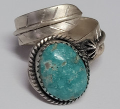 Turquoise feather bypass ring – SS 925 – handmade- adjustable