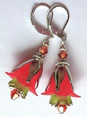 RED GREEN WHITE acrylic FLOWER crystal earring SP LEVER BACK