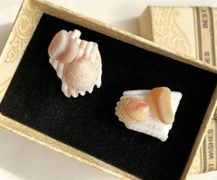 Handcrafted Shell Stud Earrings White Pink Beige Beach Nautical Lobe Post