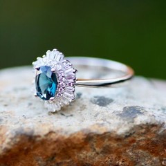 Lab Made London Blue Topaz Ring Solid Sterling Silver 925 , December birthstone