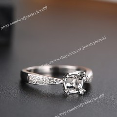 Retro ART Round Cut 6-6.5mm Ring Diamond 0.2ct Solid 10k White Gold Semi Mount