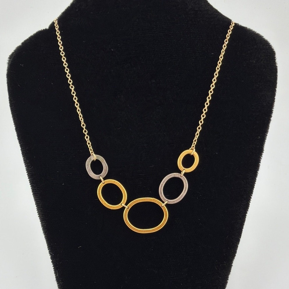 NWT Zina Kao Multicolor Silver and Gold Circle Link Necklace