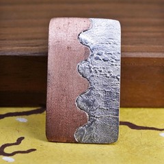 vtg Chile two tone handmade sterling 950 silver rectangular textured pendant