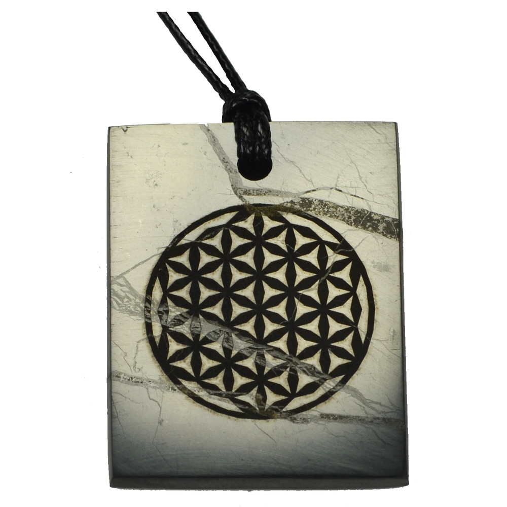 Shungite Emf Protection Necklace Flower of life Engraved Pendant Rectangle