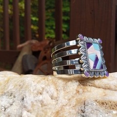 Carolyn Pollack Relios Sterling Silver 925 MOP Amethyst Charoite Cuff Bracelet