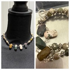 ARTISAN NATURAL MULTI JASPER GEMSTONE CHOKER NECKLACE 15.5”