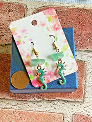 Handcrafted Seahorse & Sea Glass Dangle Earrings – Beach Vacation Jewelry