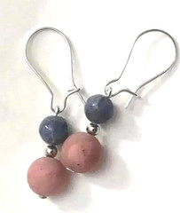 New stone Blue sea sponge 6mm and Rhodonite 9.5mm, white gold plate silver plate