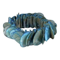 Chunky Bracelet S/M Blue MOP Shell Disc Boho Gypsy Lagenlook Resort Party VTG