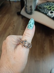 Swirl Copper Wire Wrapped Ring Size 9.50 Handmade Whimsical Bohemian Jewelry