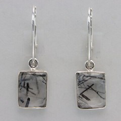 Square / Rectangle RUTILATED QUARTZ Leverback Earrings 925 STERLING SILVER 18e