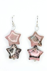 Rhodonite Pink Black 16mm Star Gemstone 925 Sterling Silver Earrings 1 3/4″