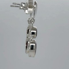 Faceted Red Drop and Round GARNET Post Earrings 925 STERLING SILVER #35-Pe