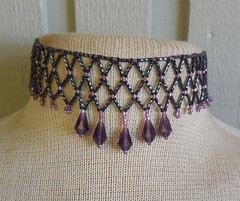 Netted Weave Beaded Choker Adjustable Necklace in Midnight Blue, Black, Purple