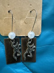 Deer Hunting Silver Color Buck Charm On Copper Color Earrings Dangle Pearl Color
