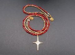 North Star Pendant Necklace, Red, Gold , Handmade with Swarovski in USA – NEW