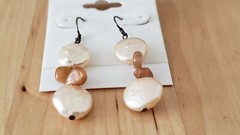 Genuine PEARL& STONE Earrings, 1.75″ long, 925 Sterling SILVER, Hand Made in USA
