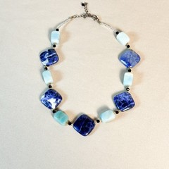 Handmade Sodalite Blue Stone Beaded Necklace Adjustable 18 Inch C10