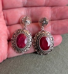 Vtg S Behnam BJC Bali 925 Sterling Silver Natural Faceted Ruby Dangle Earrings