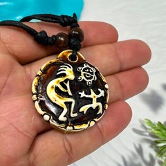 PUERTO RICO BORICUA SUN TAINO SUN WOOD RESIN PENDANT NECKLACE SOUVENIRS NEW