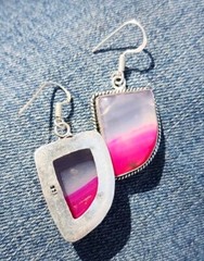 Pink Botswana Agate in Sterling Silver Earrings Jewelry Unique Handmade