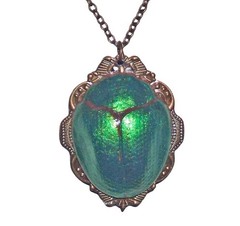 Victorian SCARAB Necklace EGYPTIAN REVIVAL Metallic Green Beetle Pendant