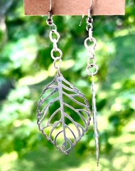 Leaf Earrings Filigree Hand Made Silver-tone Dangly