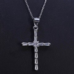 16+2”, vintage sterling silver 925 circle chain necklace with cross pendant cz