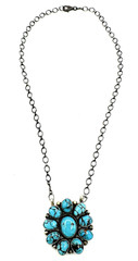 Native 🇺🇸 Sterling Silver Navajo Handmade Egyptian Turquoise Cluster Necklace