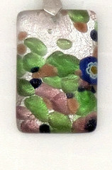 Multicolored Foiled Lampwork Art Glass Rectangular Pendant with Adjustable Cord