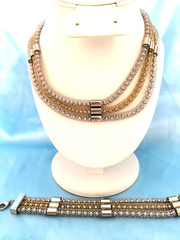 Women’s Multistrand Bracelet & Necklace Gift Set Metal Mesh Gold Silver Colors