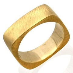 14k Yellow Gold Square Kabbalah Wedding Ring Brushed Finish Solid Jewish Jewelry
