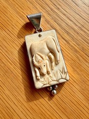 Chinese Calendar Carved Bovine Bone Year Of The Ox Sterling Silver Pendant