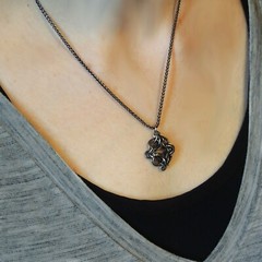 Celtic Filigree Oxidized Argentium Sterling Silver Pendant Chainmaille Necklace