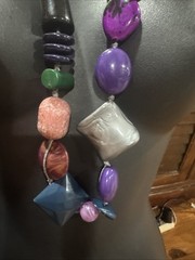 VTG Pink Purple Large Stone Beads Art Deco Necklace
