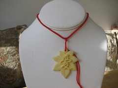 Carved Ox born Pendent Chinese Character Love爱 On Leaf Adjustable Red String