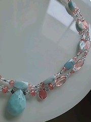 Vintage Necklace Amazonite Strawberry Quartz Pendant Madagascar 18″ 2 Strand