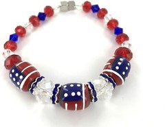 USA Flag Bracelet Patriotic Red White Blue Beaded Magnetic Women July 4th RWB