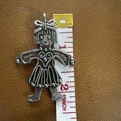 Marcie Pewter Pendant Charm Jewelry Doll Flat Girl Heart Bow 2 1/4” Ornament VTG
