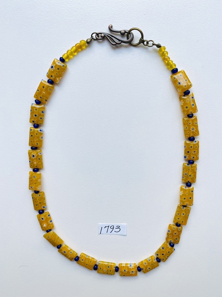 Blue and Gold Color Square Glass Beads