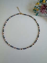 3mm Natural Blue Aventurine & Red Agate Necklace