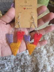 Hand Crafted Red, Purple, and Yellow Earrings